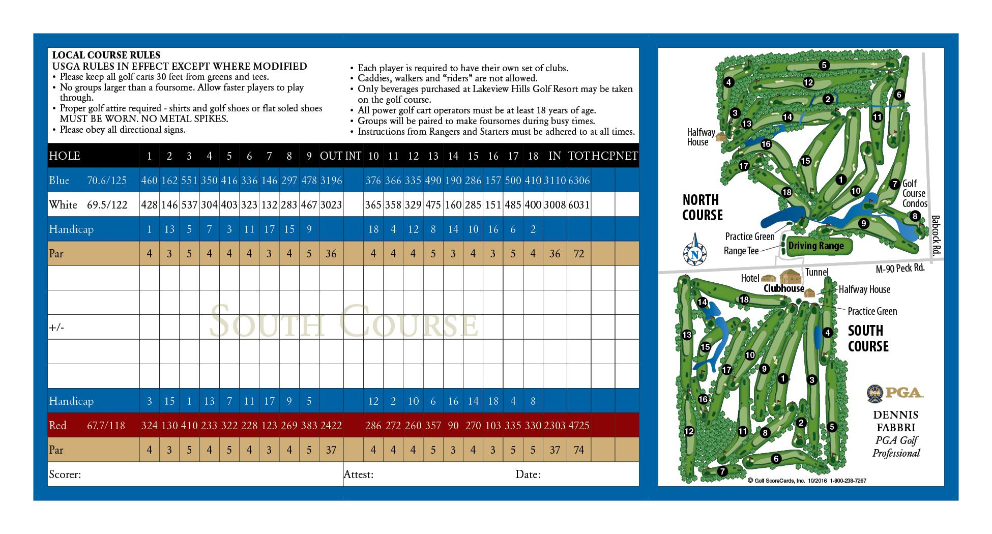 South Lexington Golf Score Card